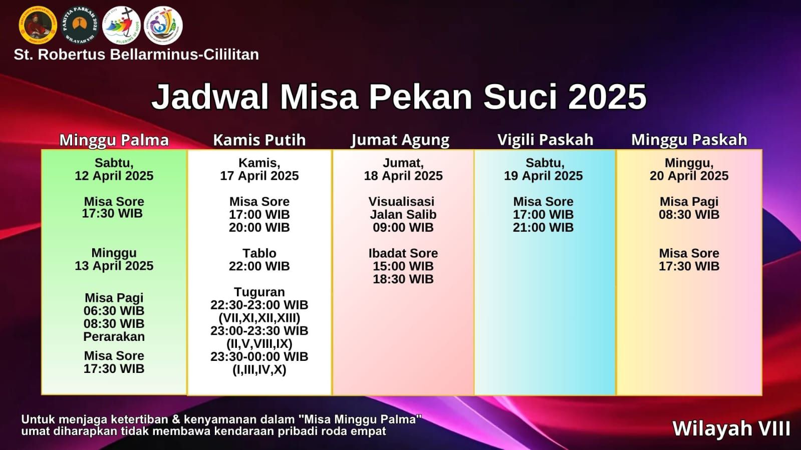Jadwal Misa Pekan Suci 12 – 20 April 2025